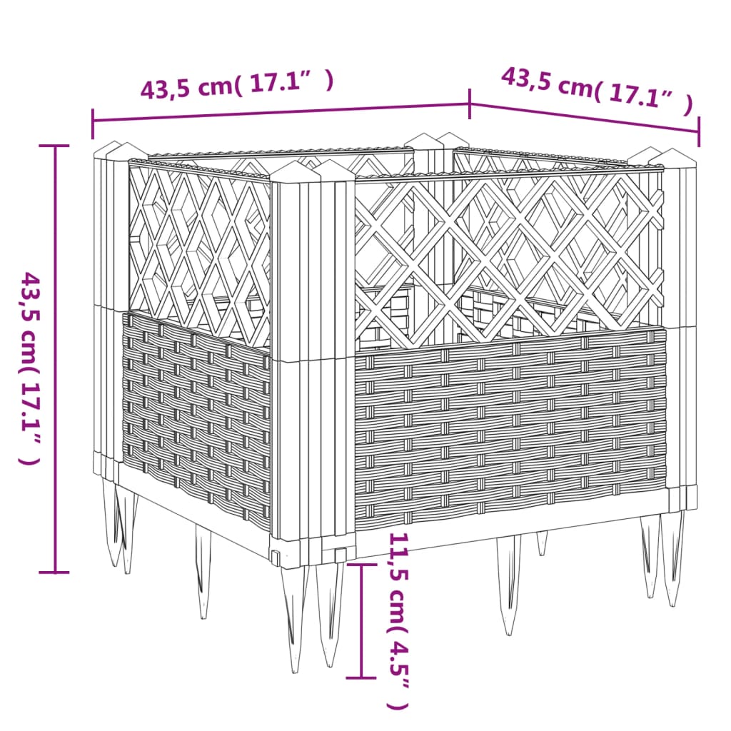 vidaXL Jardinière avec piquets blanc 43,5x43,5x43,5 cm PP