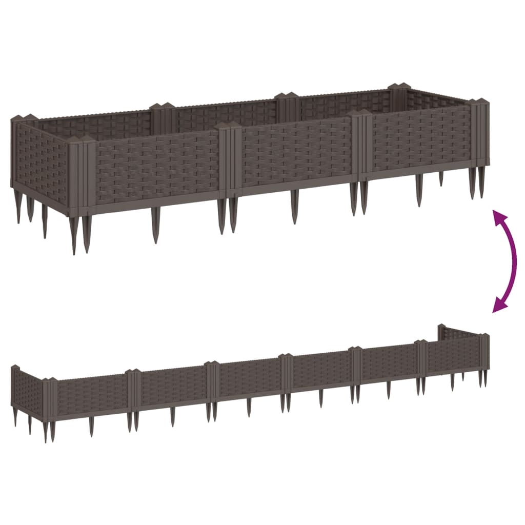 vidaXL Jardinière avec piquets marron 125x40x28,5 cm PP