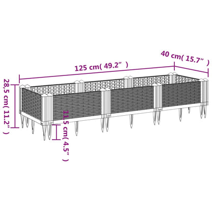 vidaXL Jardinière avec piquets marron 125x40x28,5 cm PP