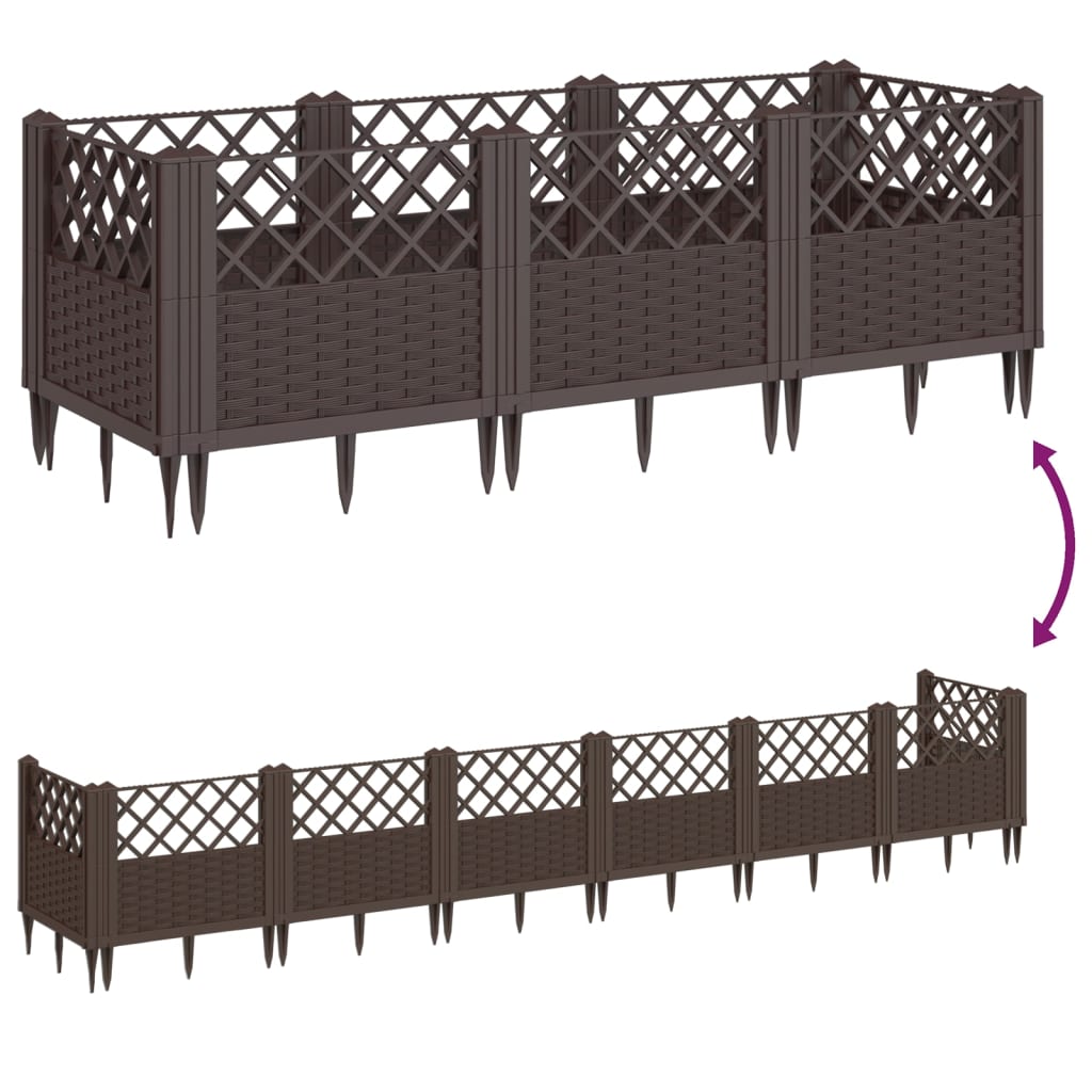 vidaXL Jardinière avec piquets marron 123,5x43,5x43,5 cm PP