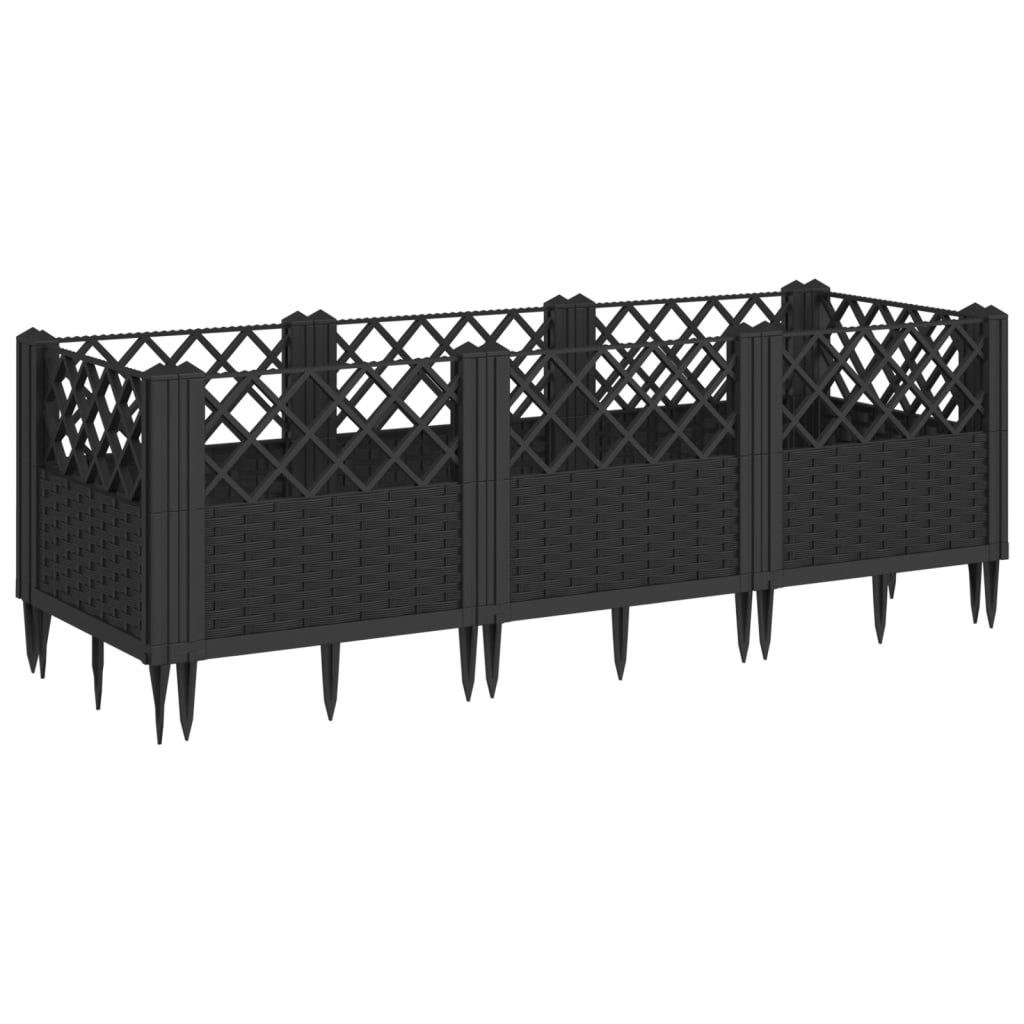 vidaXL Jardinière avec piquets noir 123,5x43,5x43,5 cm PP