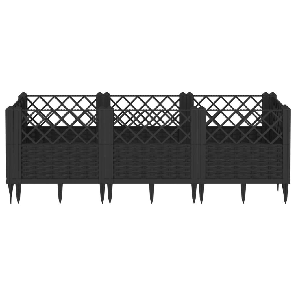 vidaXL Jardinière avec piquets noir 123,5x43,5x43,5 cm PP