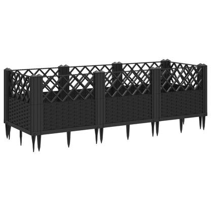 vidaXL Jardinière avec piquets noir 123,5x43,5x43,5 cm PP