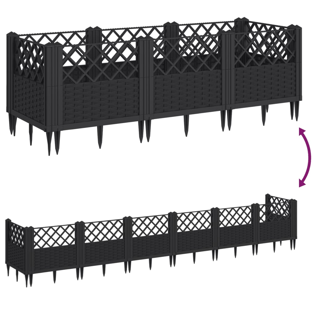 vidaXL Jardinière avec piquets noir 123,5x43,5x43,5 cm PP