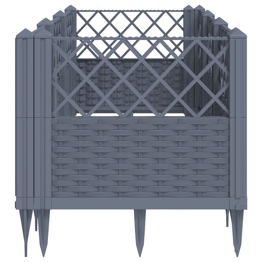 vidaXL Jardinière avec piquets gris 123,5x43,5x43,5 cm PP