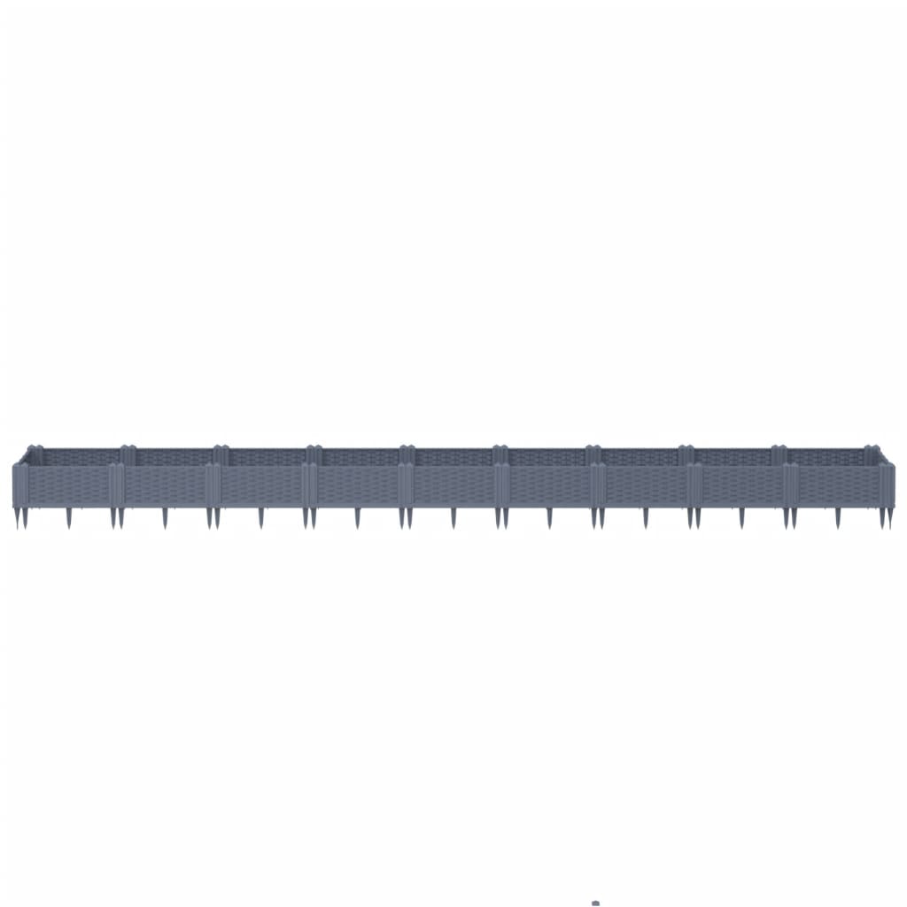 vidaXL Jardinière avec piquets gris 362,5x42,5x28,5 cm PP