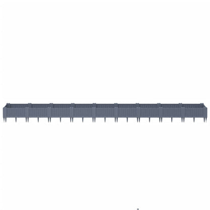 vidaXL Jardinière avec piquets gris 362,5x42,5x28,5 cm PP