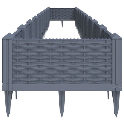 vidaXL Jardinière avec piquets gris 362,5x42,5x28,5 cm PP