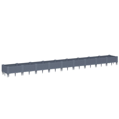 vidaXL Jardinière avec piquets gris 362,5x42,5x28,5 cm PP