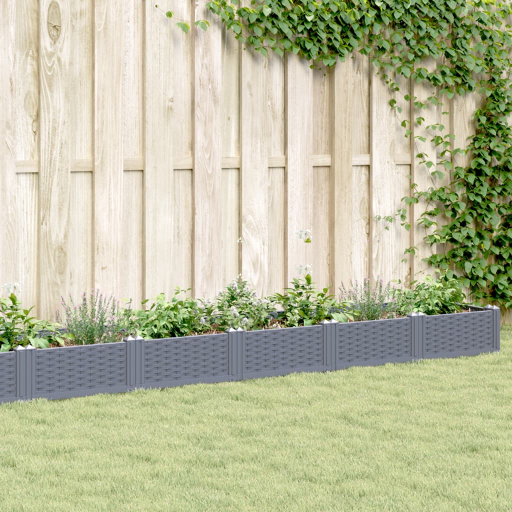 vidaXL Jardinière avec piquets gris 362,5x42,5x28,5 cm PP