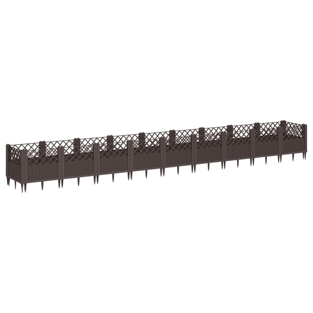 vidaXL Jardinière avec piquets marron 363,5x43,5x43,5 cm PP