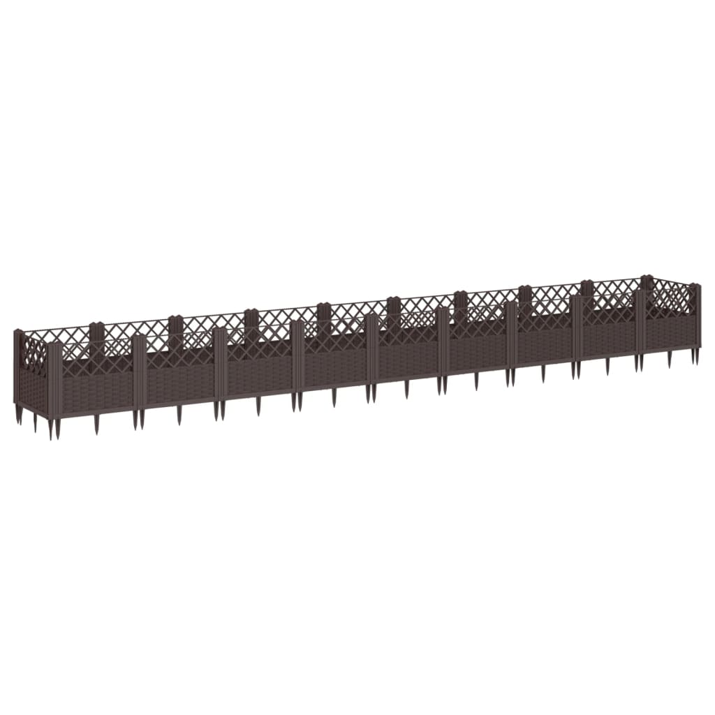vidaXL Jardinière avec piquets marron 363,5x43,5x43,5 cm PP