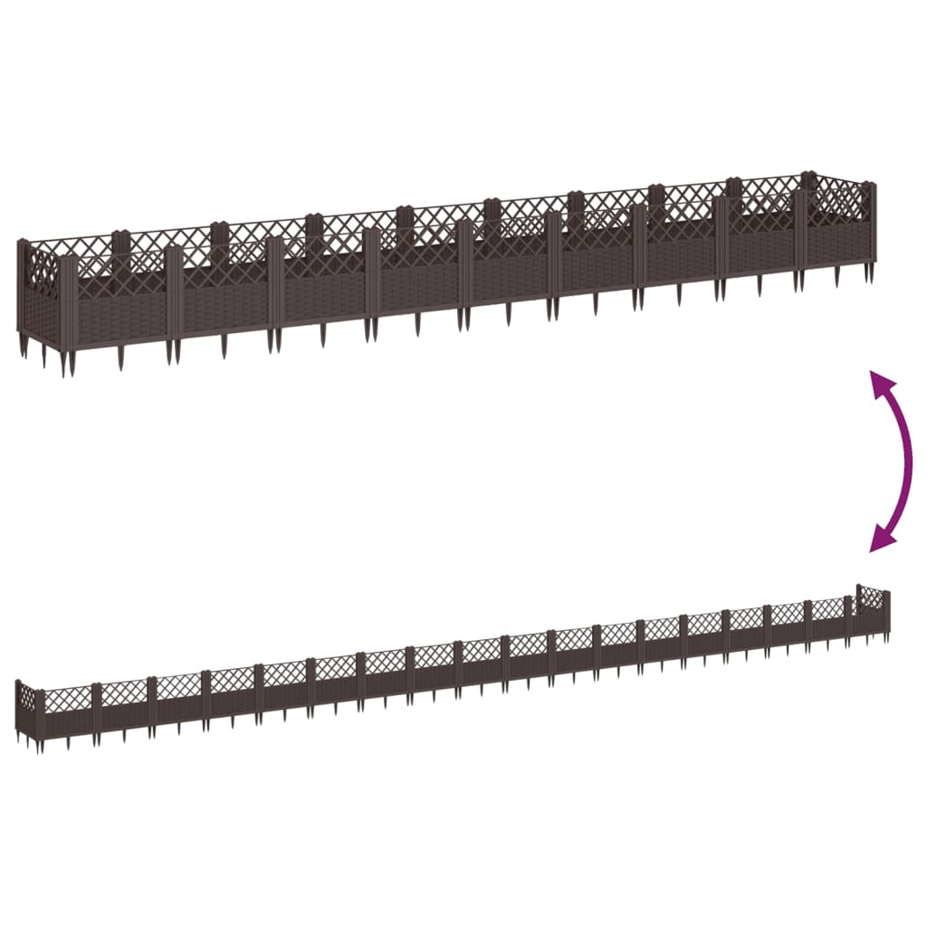 vidaXL Jardinière avec piquets marron 363,5x43,5x43,5 cm PP
