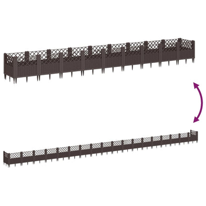 vidaXL Jardinière avec piquets marron 363,5x43,5x43,5 cm PP