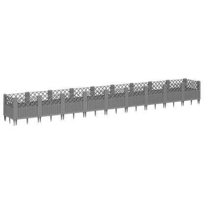 vidaXL Jardinière avec piquets gris clair 363,5x43,5x43,5 cm PP