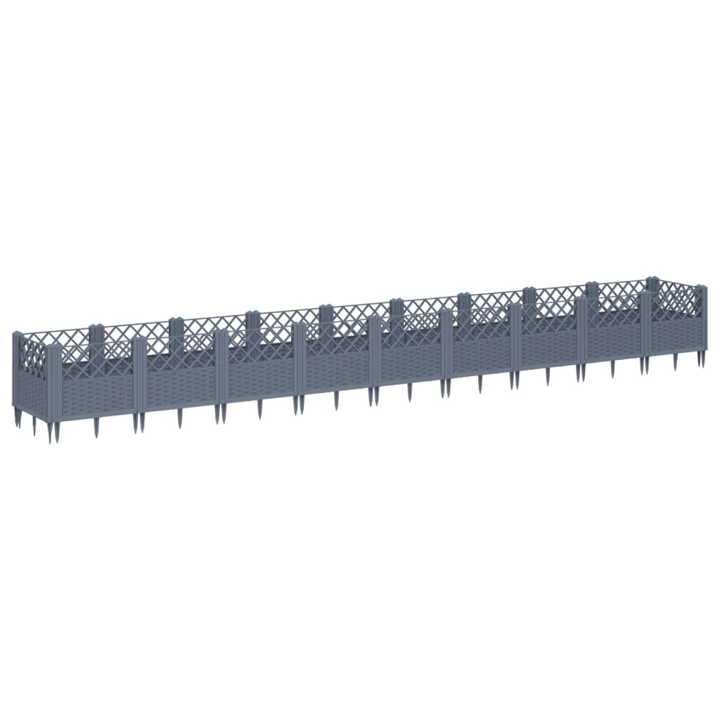 vidaXL Jardinière avec piquets gris 363,5x43,5x43,5 cm PP
