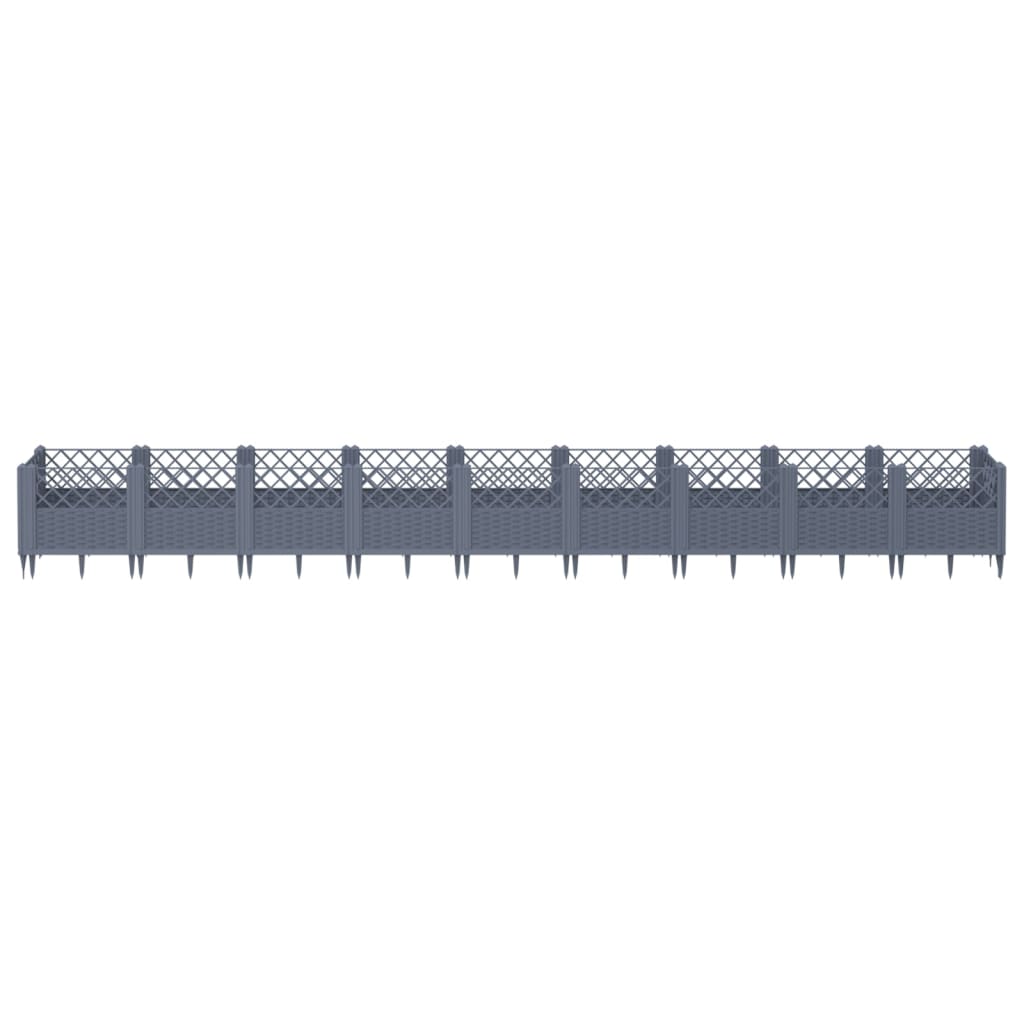 vidaXL Jardinière avec piquets gris 363,5x43,5x43,5 cm PP