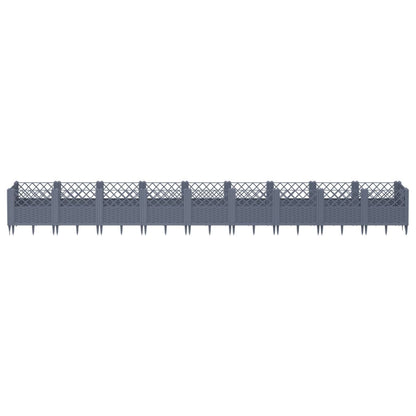 vidaXL Jardinière avec piquets gris 363,5x43,5x43,5 cm PP