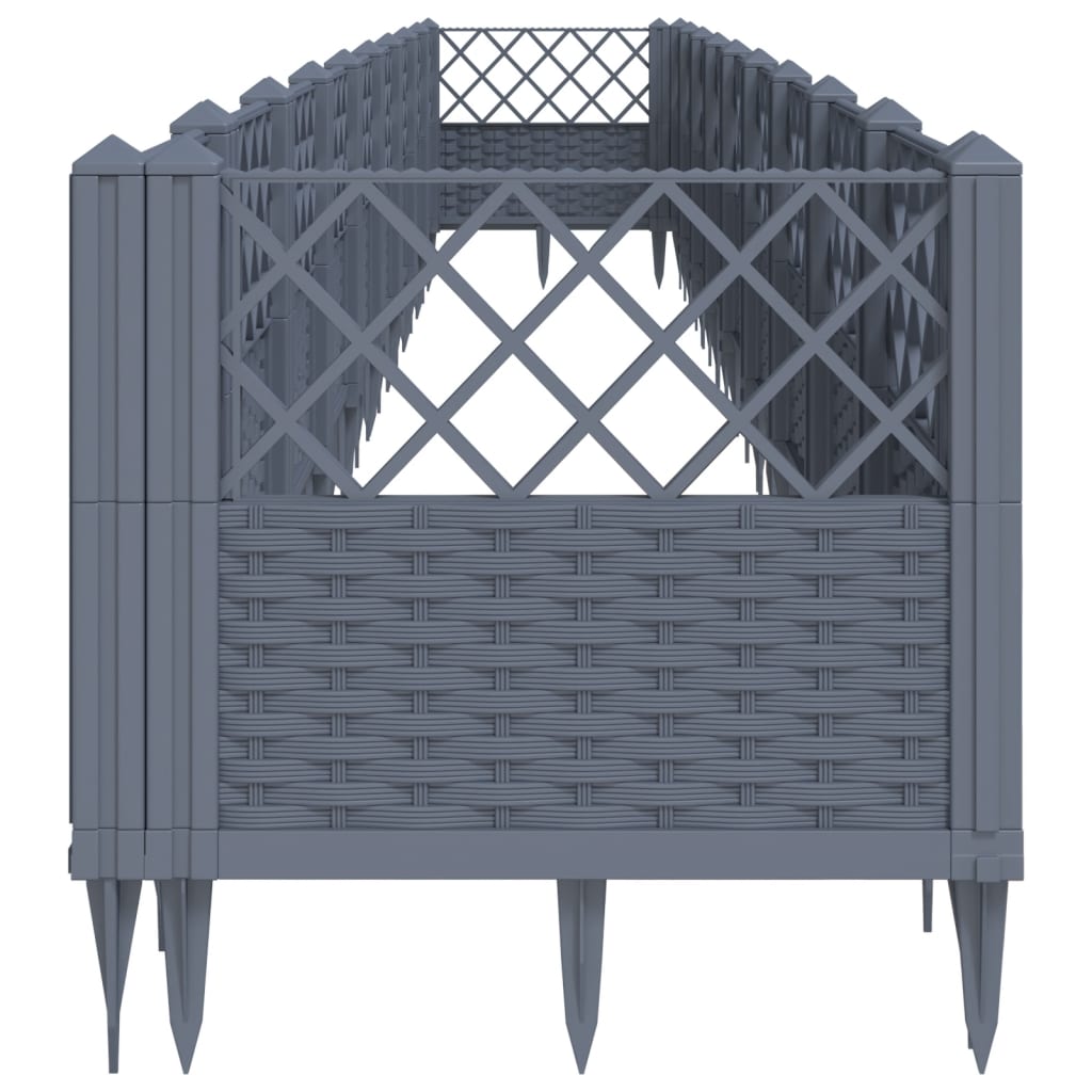 vidaXL Jardinière avec piquets gris 363,5x43,5x43,5 cm PP