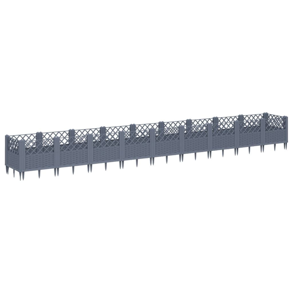 vidaXL Jardinière avec piquets gris 363,5x43,5x43,5 cm PP