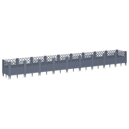 vidaXL Jardinière avec piquets gris 363,5x43,5x43,5 cm PP