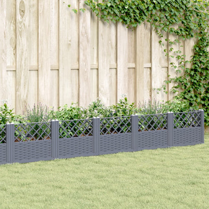 vidaXL Jardinière avec piquets gris 363,5x43,5x43,5 cm PP