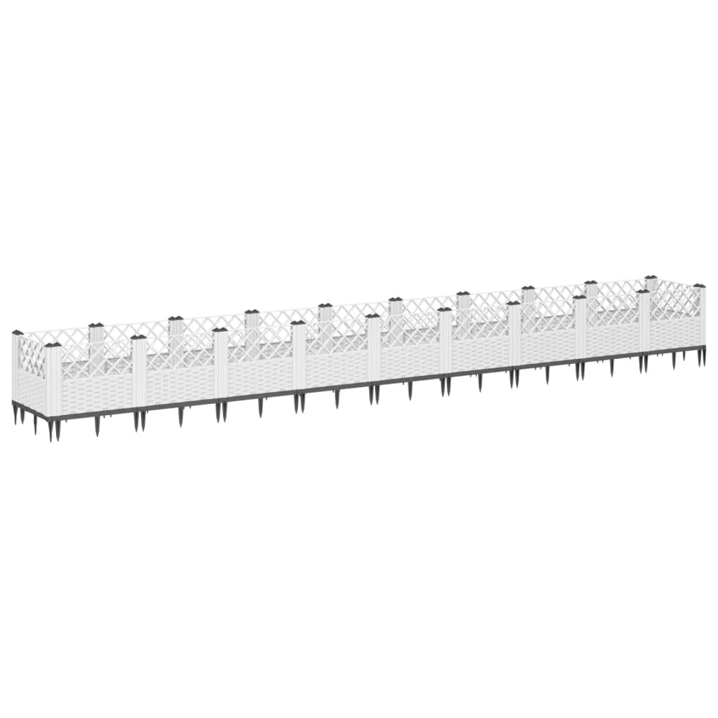 vidaXL Jardinière avec piquets blanc 363,5x43,5x43,5 cm PP
