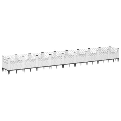 vidaXL Jardinière avec piquets blanc 363,5x43,5x43,5 cm PP