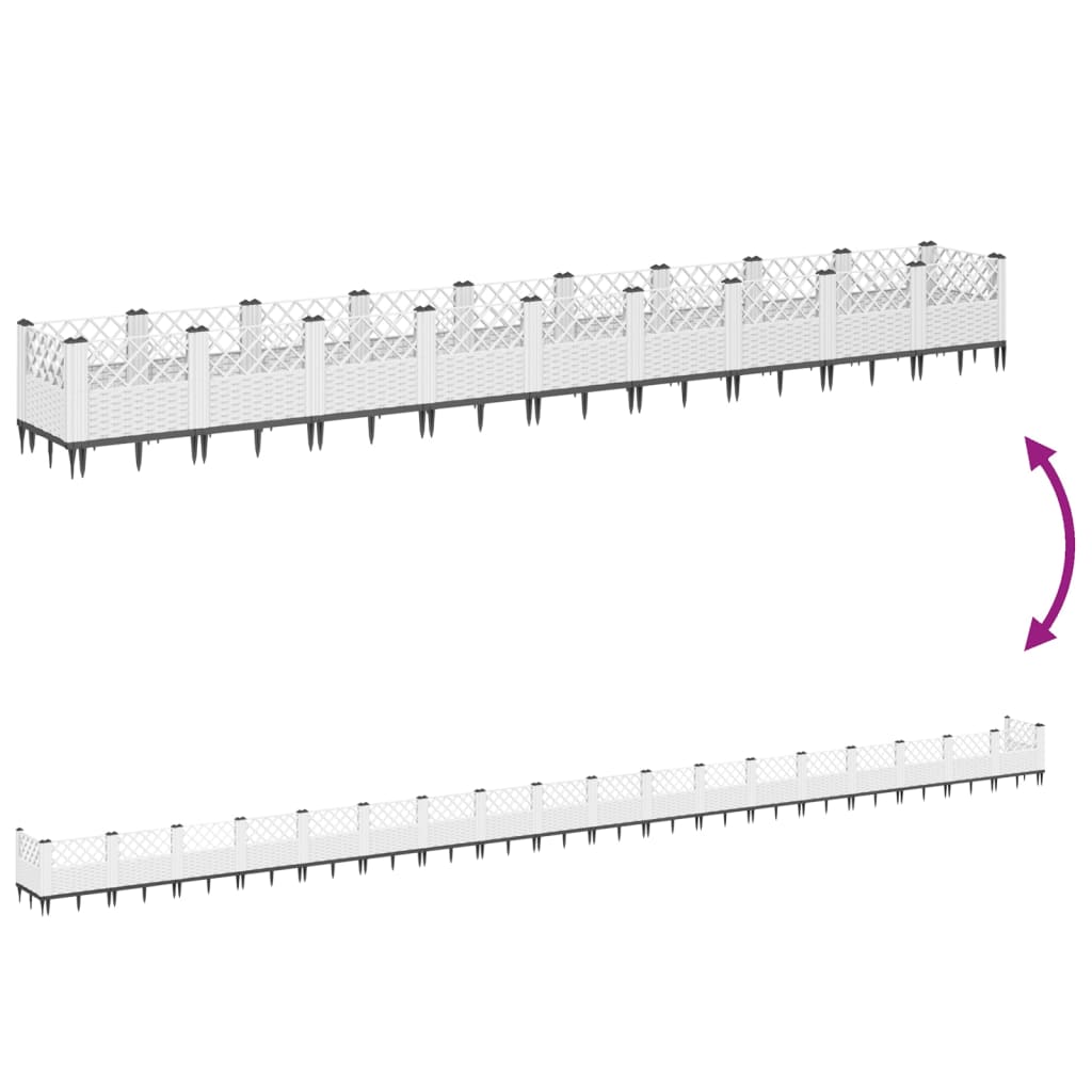 vidaXL Jardinière avec piquets blanc 363,5x43,5x43,5 cm PP