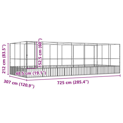 vidaXL Volière avec extension argenté 725x307x212 cm acier