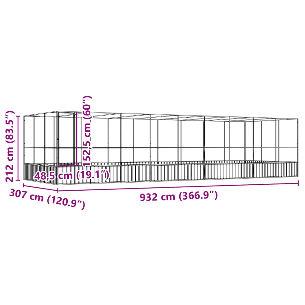 vidaXL Volière avec extension argenté 932x307x212 cm acier