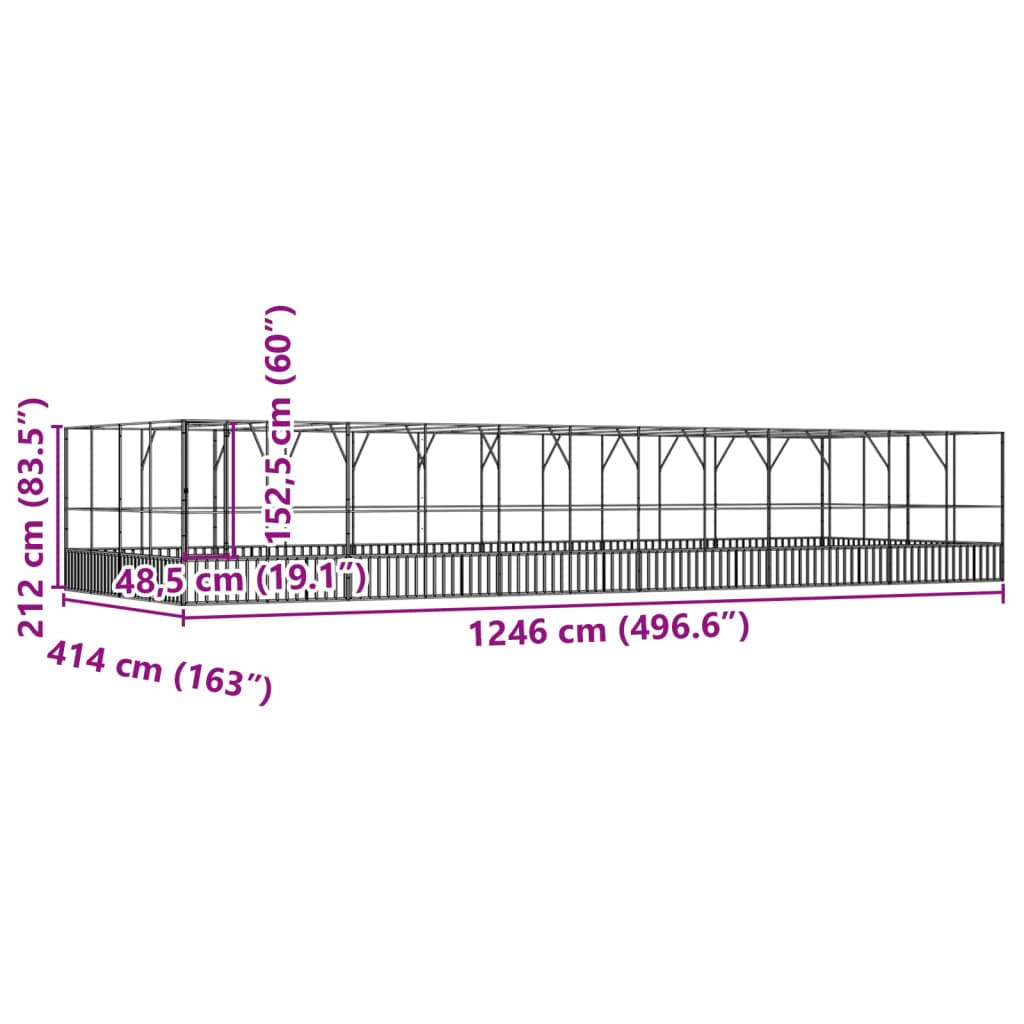 vidaXL Volière avec extension argenté 1246x414x212 cm acier