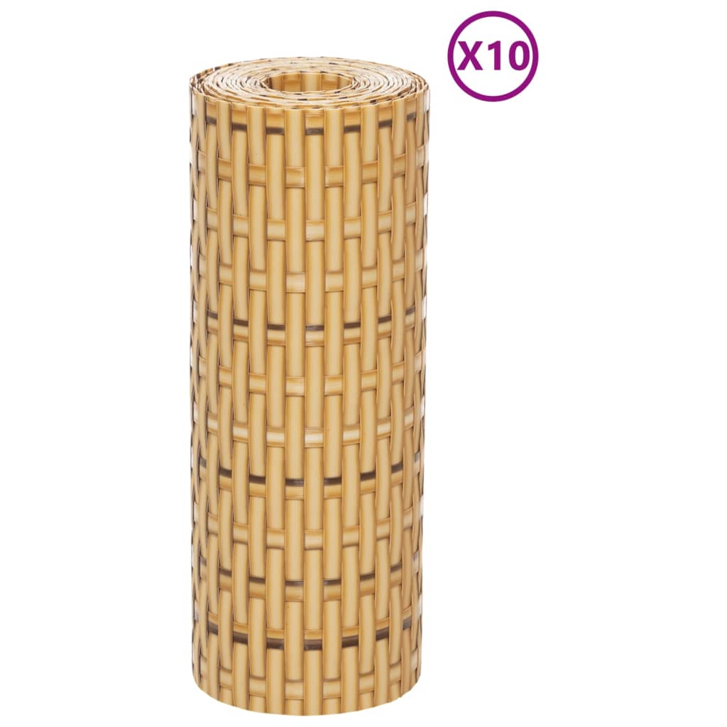 vidaXL Paravents de balcon 10 pcs marron clair 255x19cm résine tressée