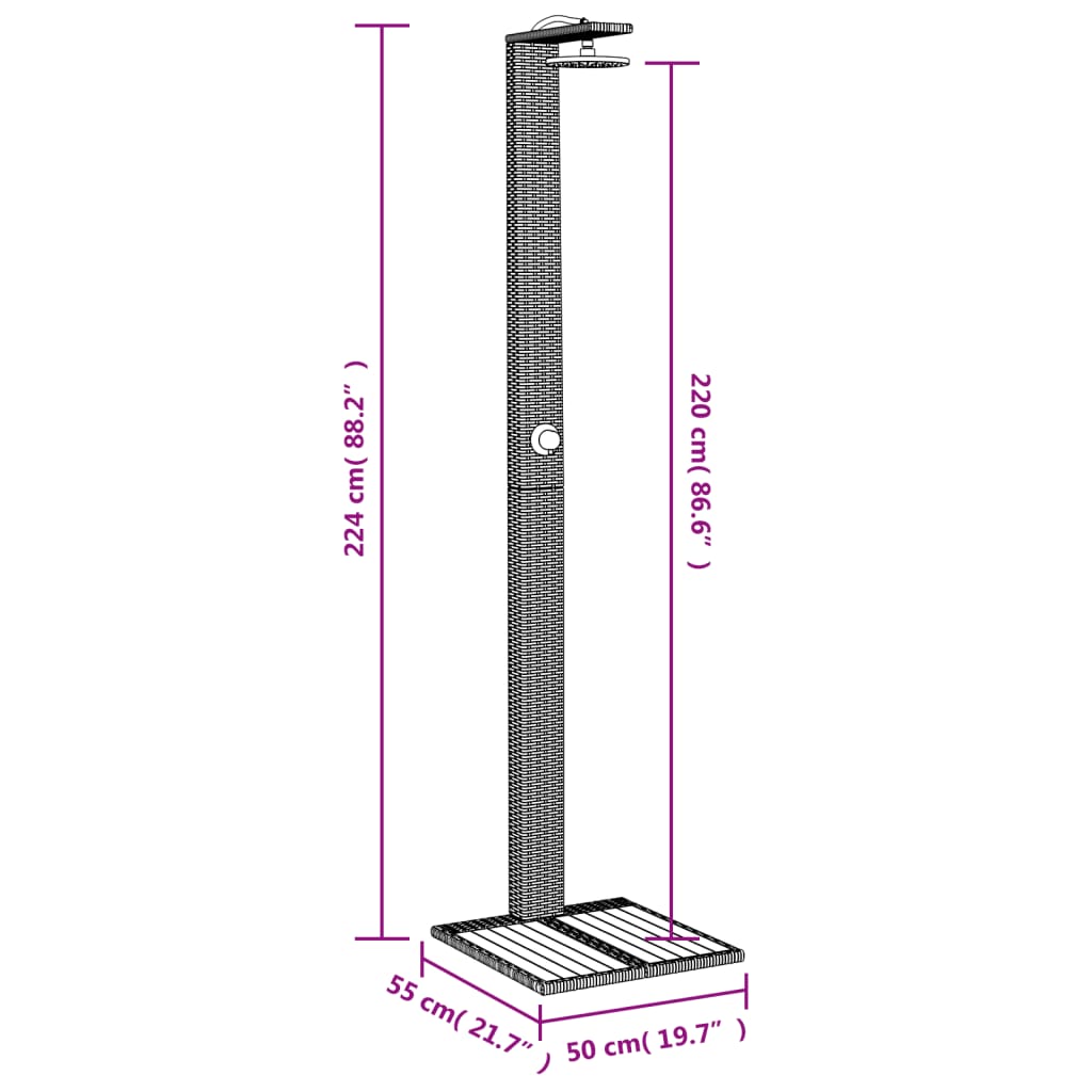 vidaXL Douche d'extérieur gris 50x55x224 cm résine tressée bois acacia
