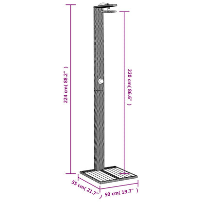 vidaXL Douche d'extérieur gris 50x55x224 cm résine tressée bois acacia