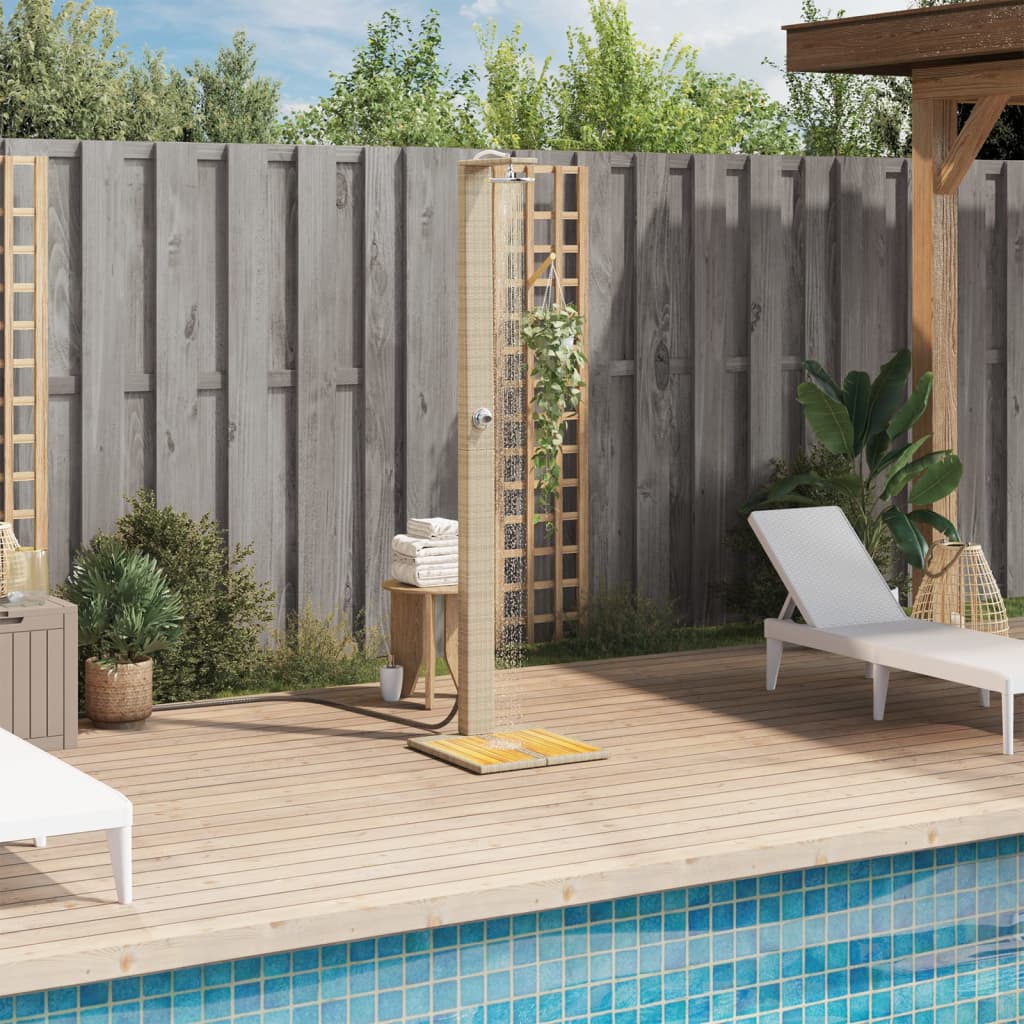 vidaXL Douche d'extérieur beige 50x55x224cm résine tressée bois acacia