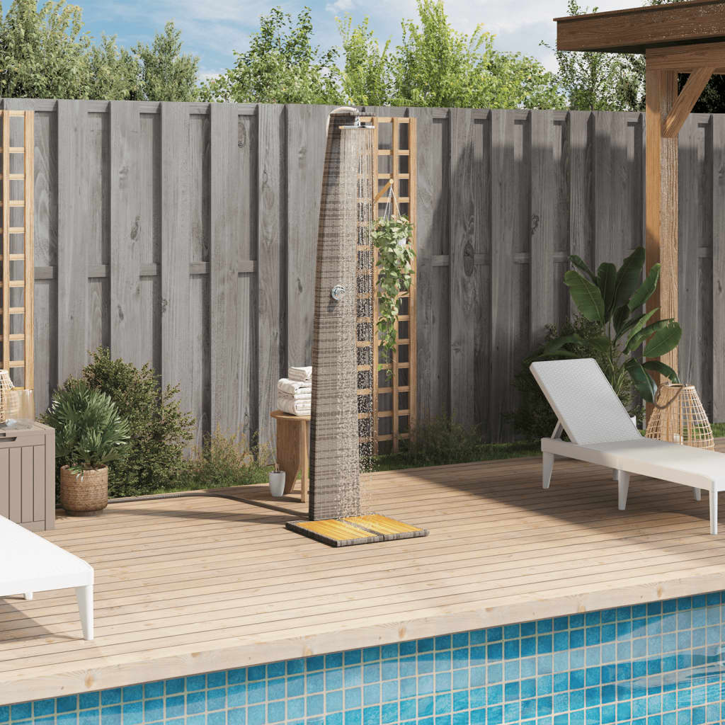 vidaXL Douche d'extérieur gris 55x60x224 cm résine tressée bois acacia