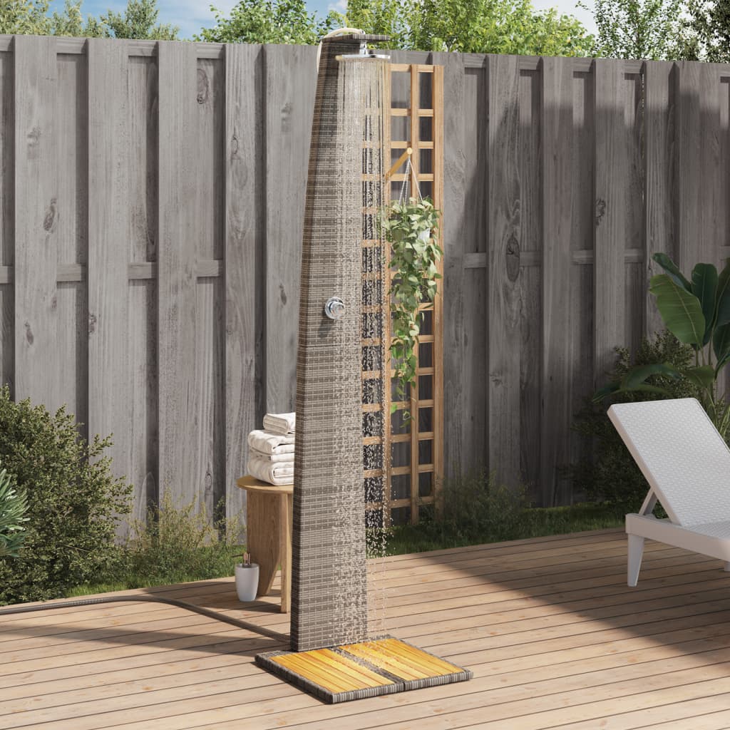 vidaXL Douche d'extérieur gris 55x60x224 cm résine tressée bois acacia