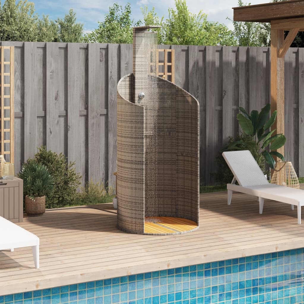 vidaXL Douche d'extérieur gris 100x100x241,5 cm poly rotin bois acacia