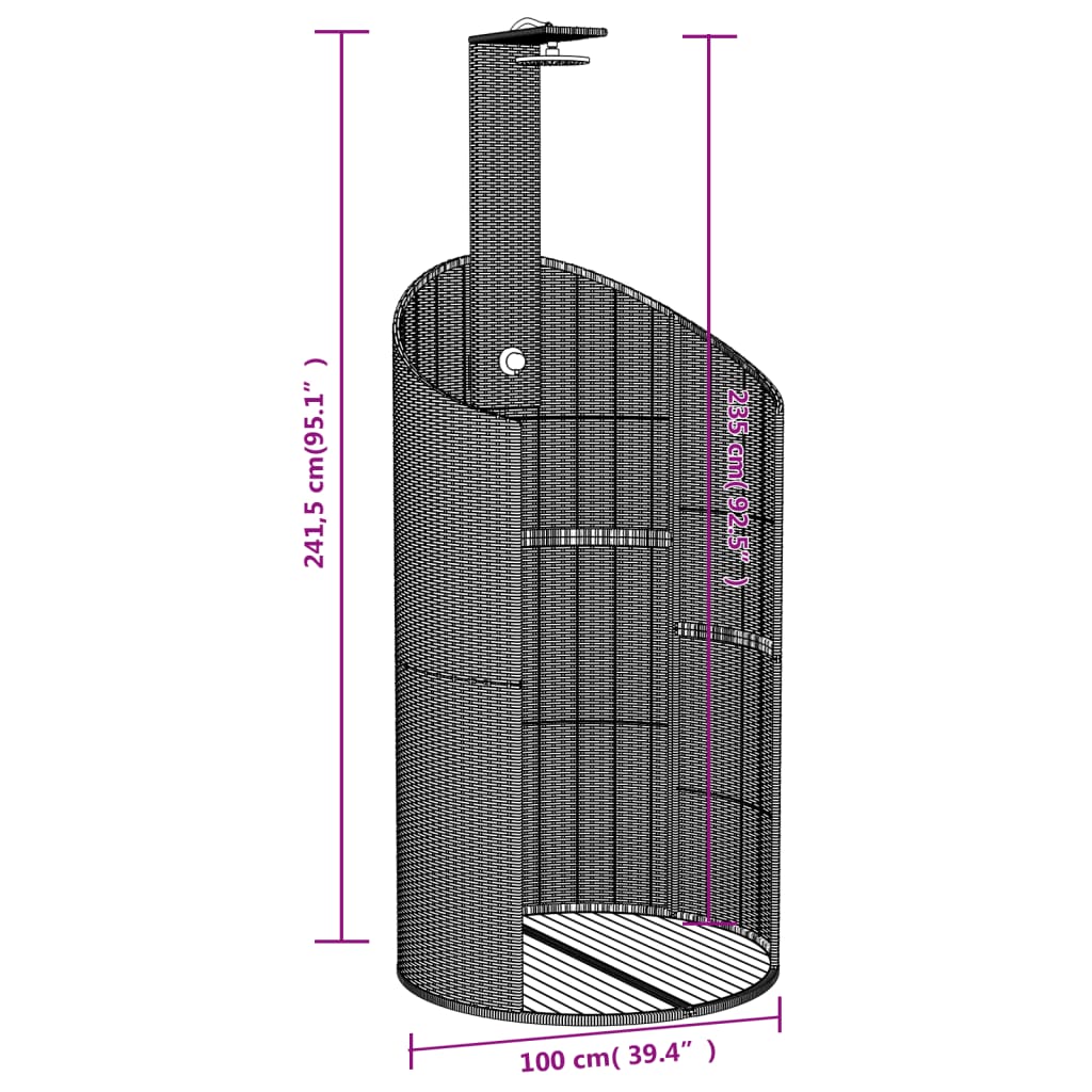 vidaXL Douche d'extérieur gris 100x100x241,5 cm poly rotin bois acacia