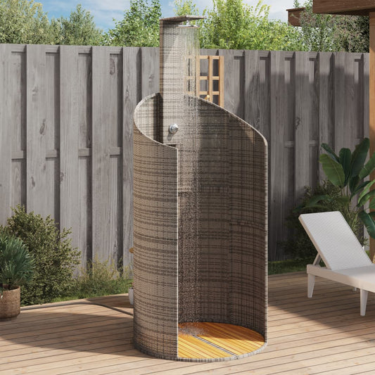 vidaXL Douche d'extérieur gris 100x100x241,5 cm poly rotin bois acacia