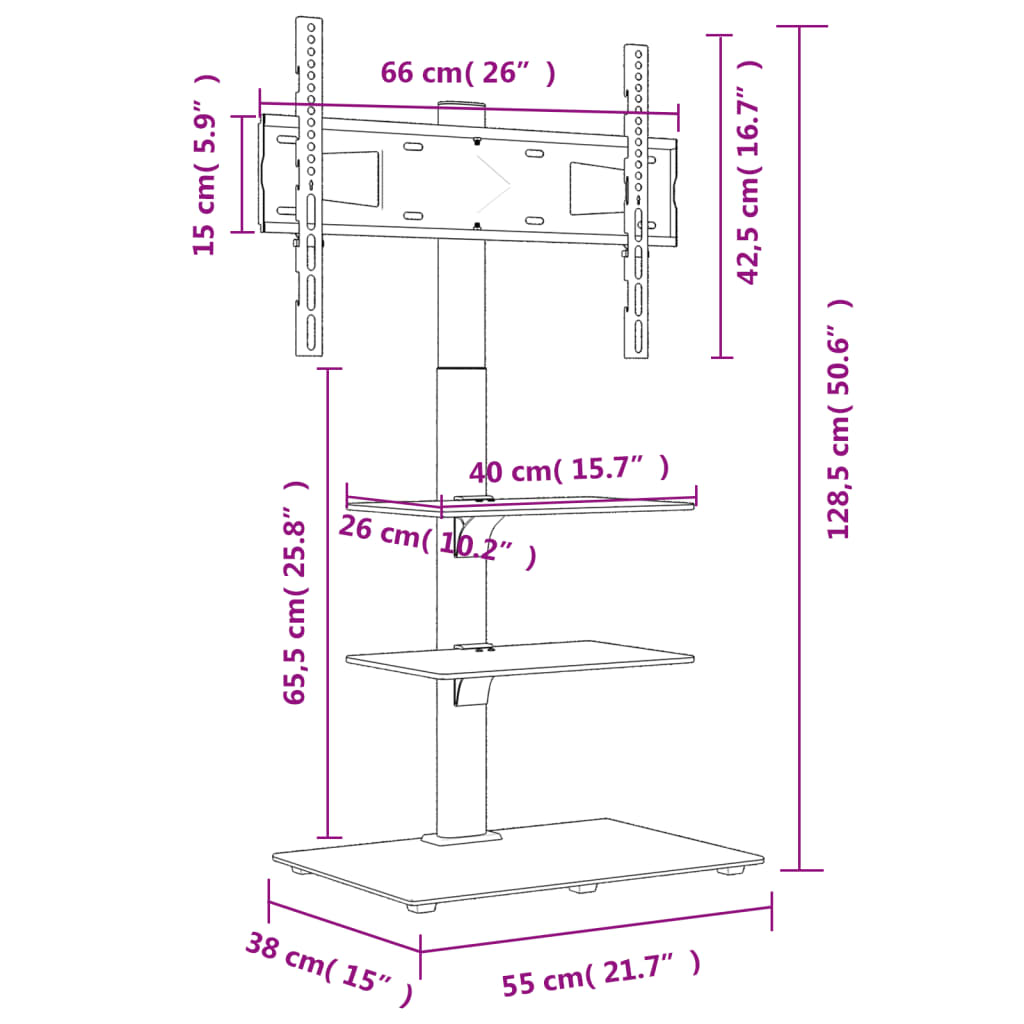 vidaXL Meuble TV d'angle 3 niveaux pour 32-65 pouces noir