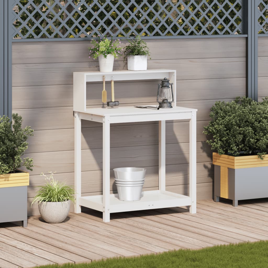 vidaXL Table de rempotage avec étagères blanc bois massif de pin