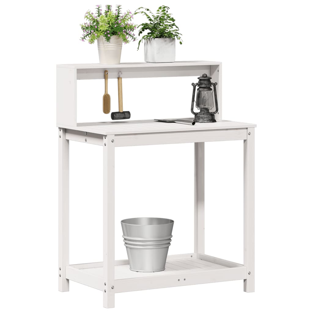vidaXL Table de rempotage avec étagères blanc bois massif de pin