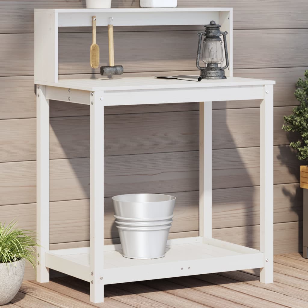 vidaXL Table de rempotage avec étagères blanc bois massif de pin