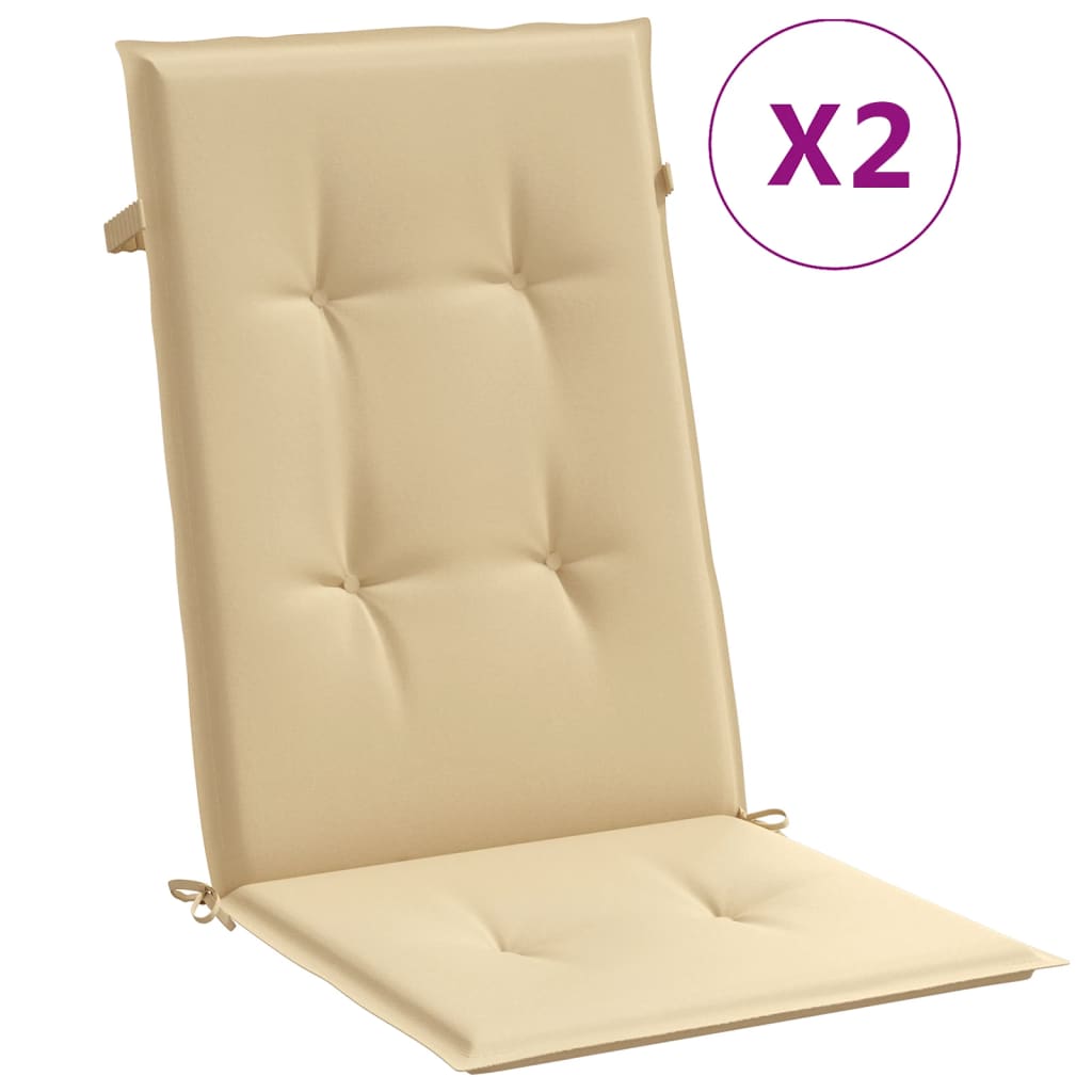 vidaXL Coussins de chaise à dossier haut lot de 2 beige mélangé tissu
