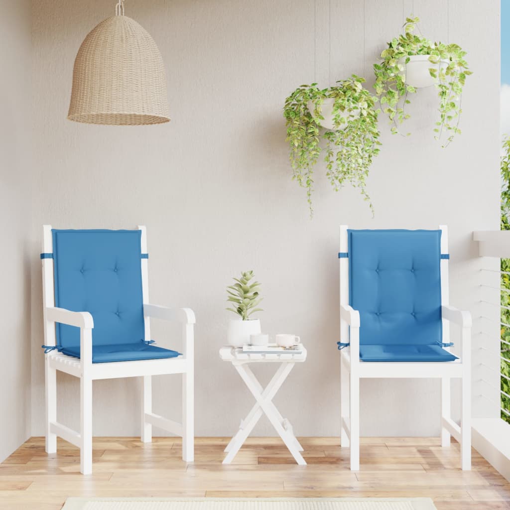 vidaXL Coussins de chaise à dossier bas lot de 2 bleu mélangé tissu