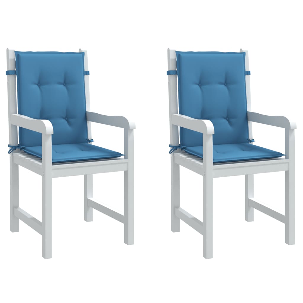 vidaXL Coussins de chaise à dossier bas lot de 2 bleu mélangé tissu