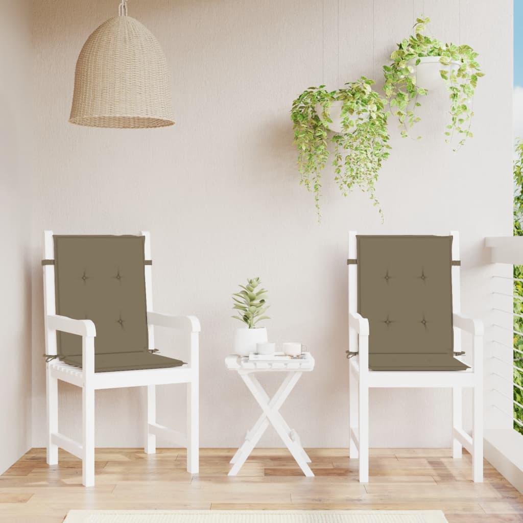 vidaXL Coussins de chaise à dossier bas lot de 2 taupe mélangé tissu