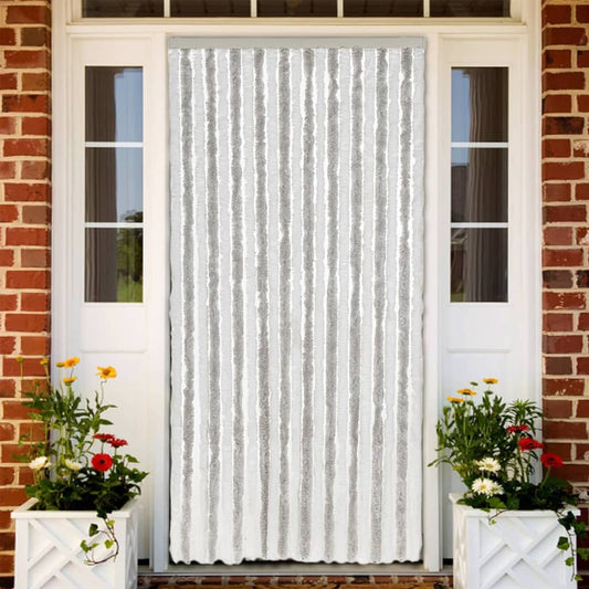 vidaXL Rideau anti-mouches gris clair et blanc 90x200 cm chenille